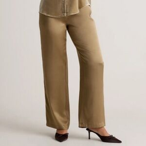 NWT Quince 100% Washable Silk Drawstring Wide Leg Pants in Dogwood Sz M